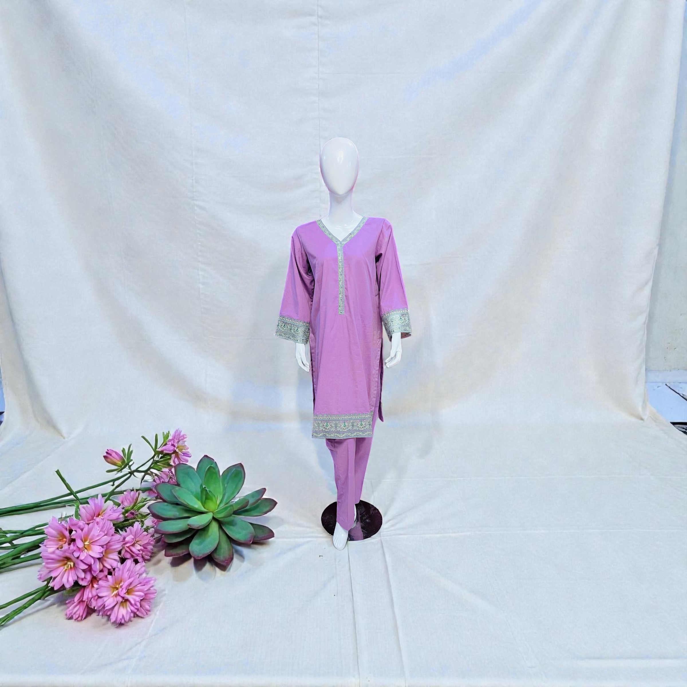 Embroidered Mauve 2PC